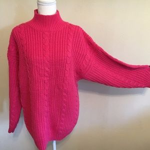 Vintage 80"s Esprit Sport Pink Long Wool Blend Chunky Cable Knit Sweater M